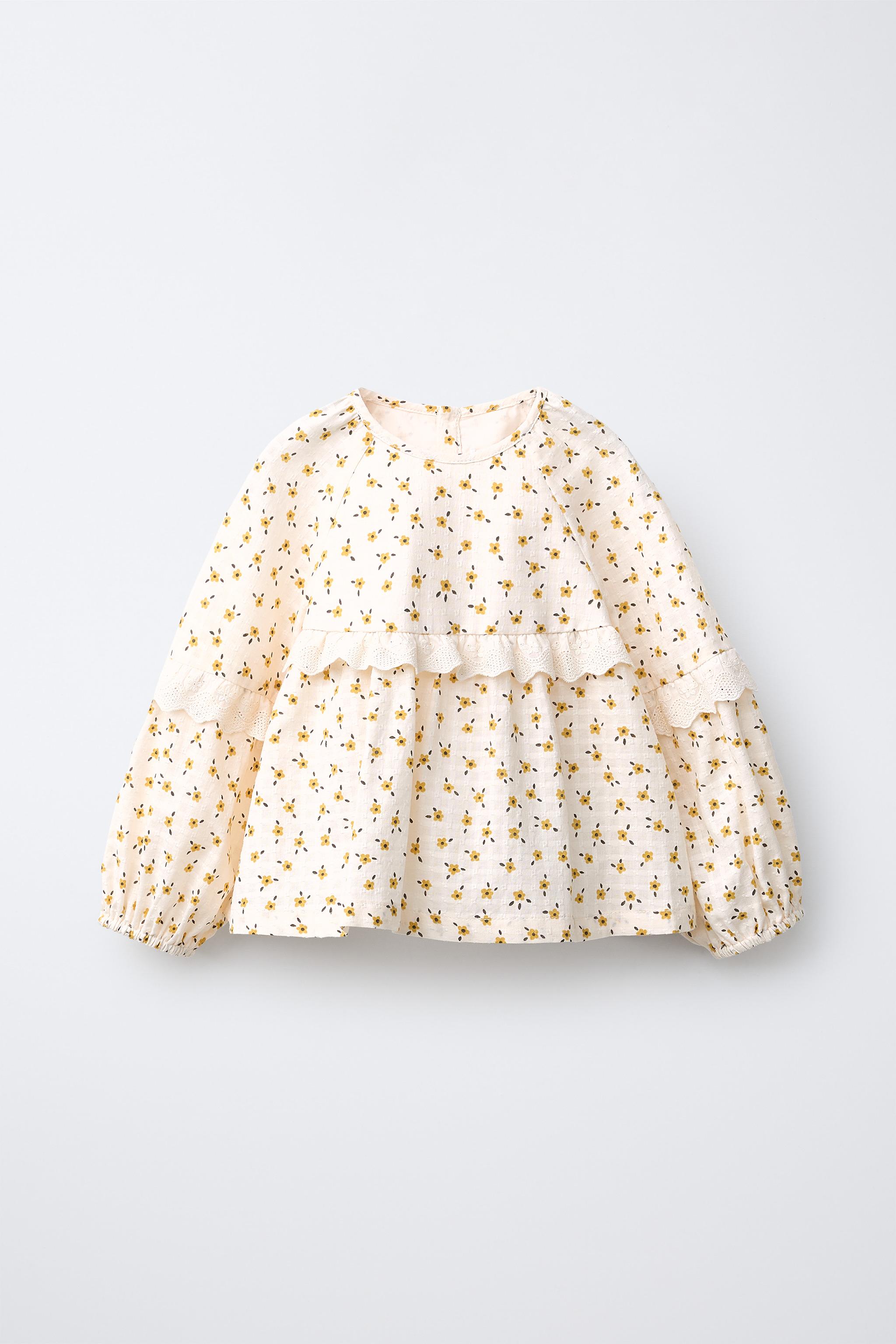 BLOUSE À FLEURS VOLANT DENTELLE
